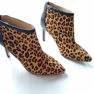 ADRIENNE VITTADINI leopard calf hair heeled ankle boots